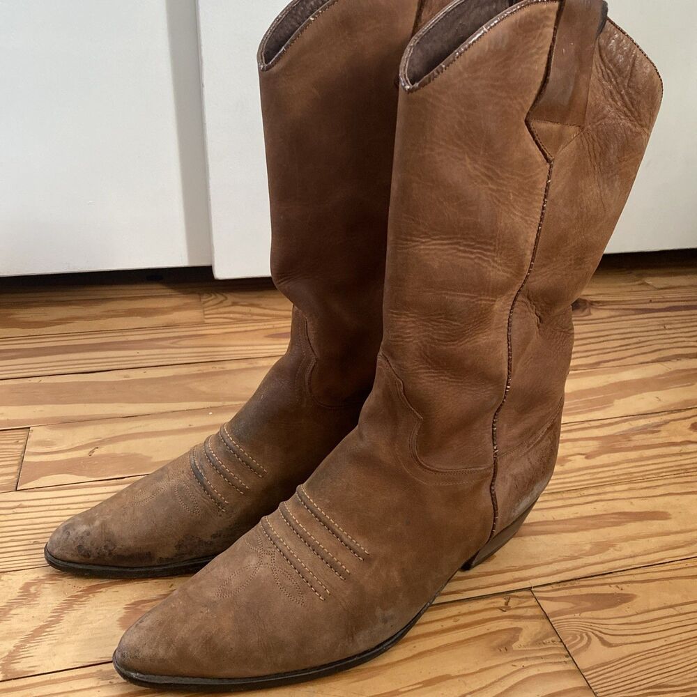 Vintage Suede Cowboy Boots 11 Guess Georges Marciano Made In Spain Leather Soles